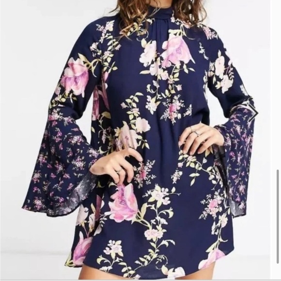 NWT Free People Tate Tunic Mini Dress Navy Blue Floral Size SP $128 - Picture 7 of 11